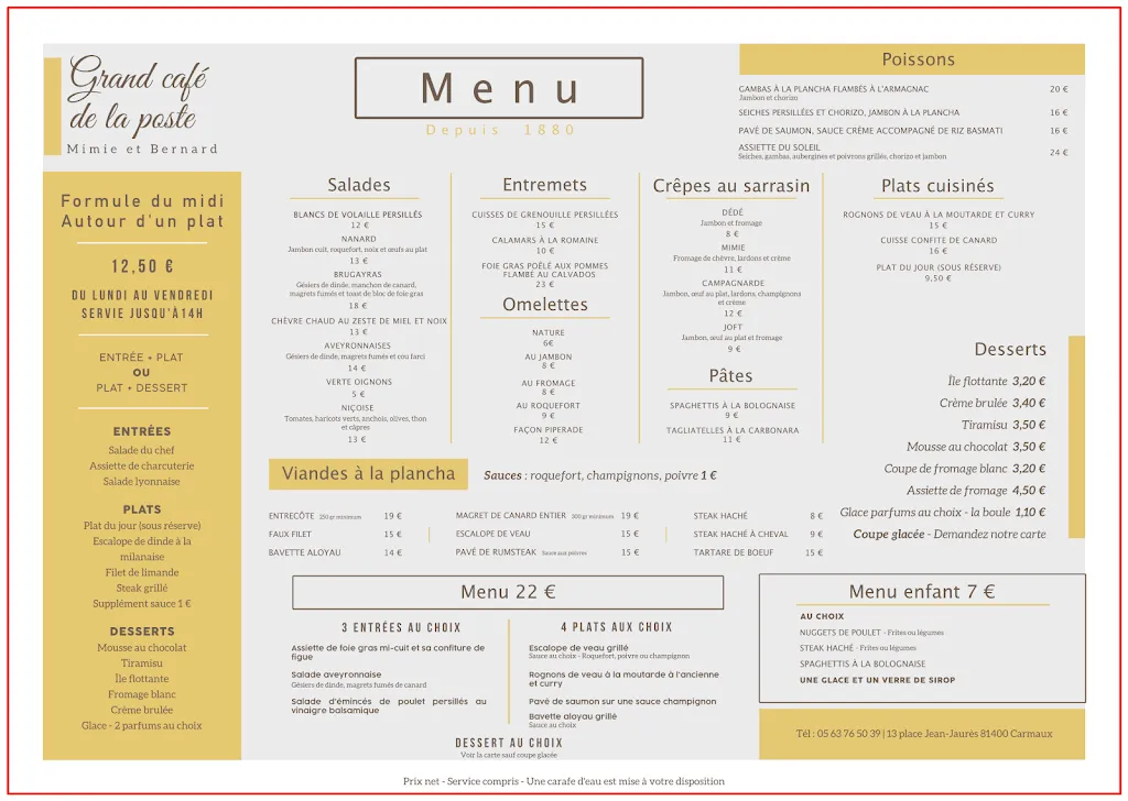 Menu_Grand Café de La Poste_Carmaux_image_1