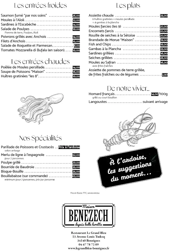 Menu_Maison Benezech - Restaurant Le Grand Bleu_Bouzigues_image_1