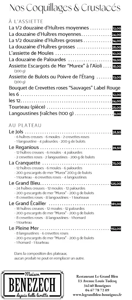 Menu_Maison Benezech - Restaurant Le Grand Bleu_Bouzigues_image_3