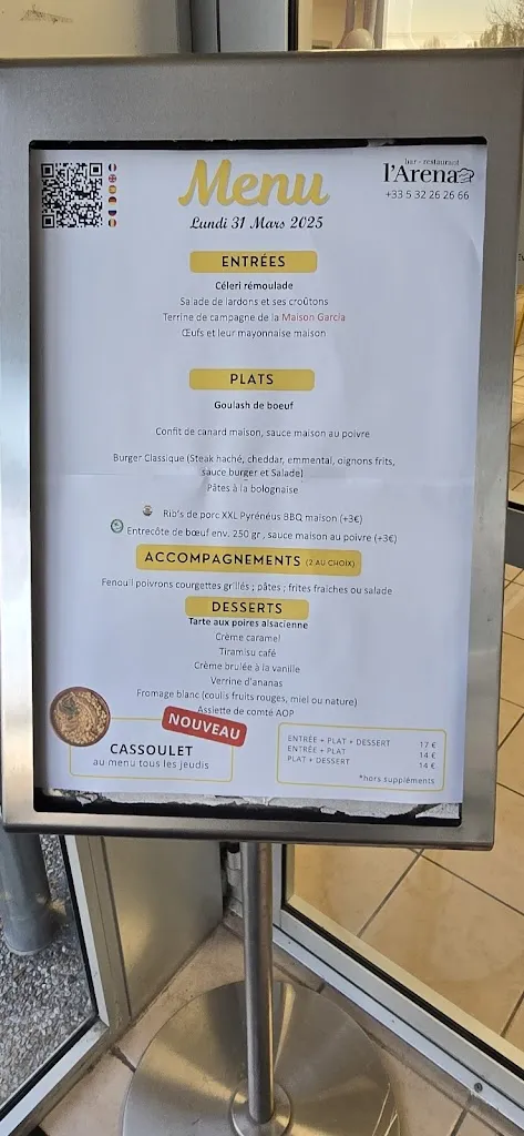Menu_Bar restaurant l'Arena_Castelnau-d'Estrétefonds_image_4
