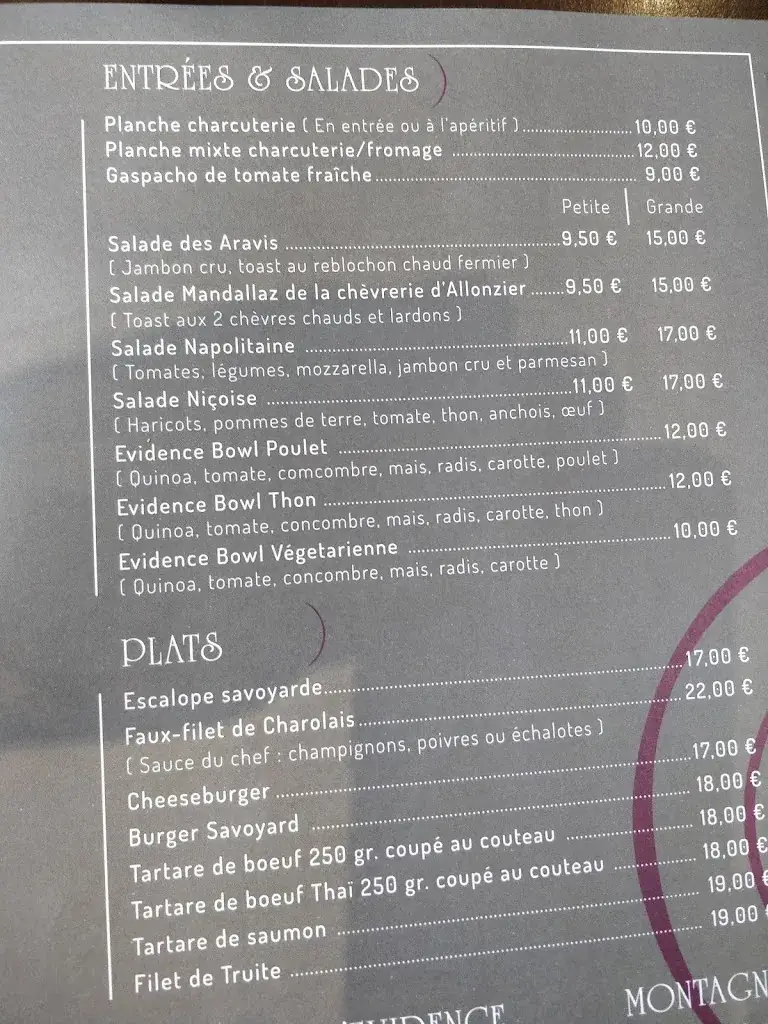 Menu_Restaurant l' Évidence_Allonzier-la-Caille_image_1