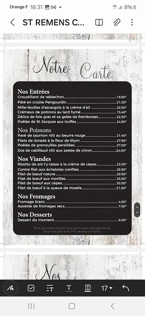 Menu_Restaurant Le Saint Rémens pere et fils_Saint-Maurice-de-Rémens_image_1