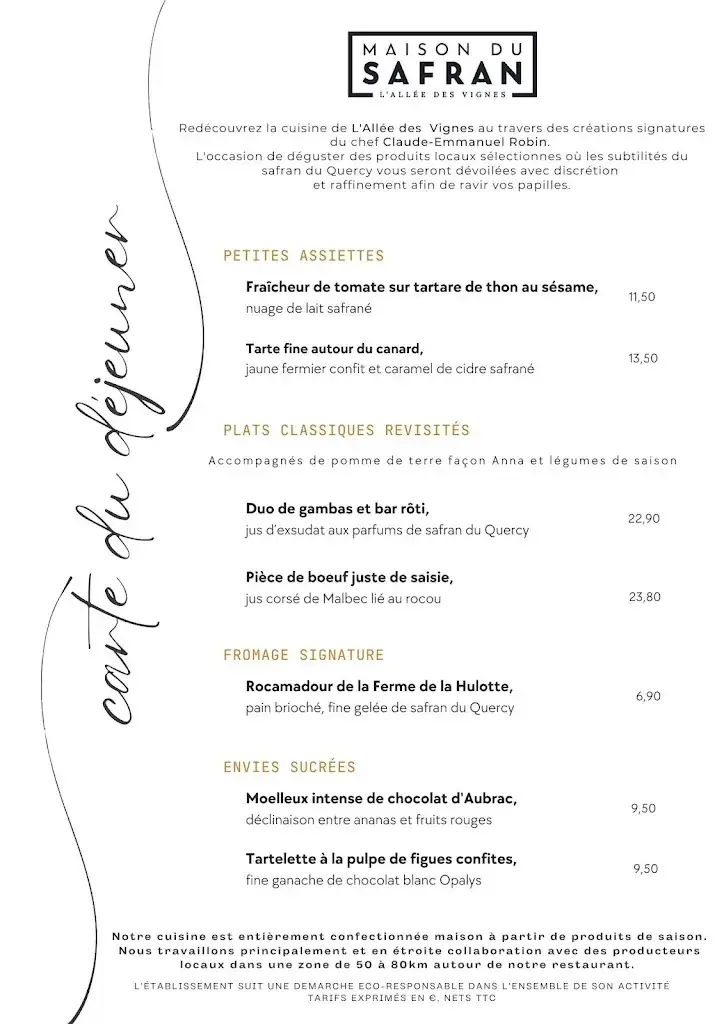 Menu_La Maison du Safran à l'Allée des Vignes_Cajarc_image_1