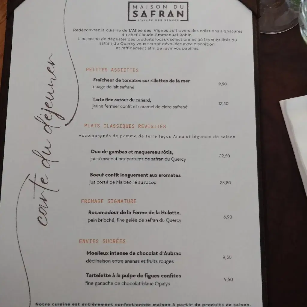 Menu_La Maison du Safran à l'Allée des Vignes_Cajarc_image_2