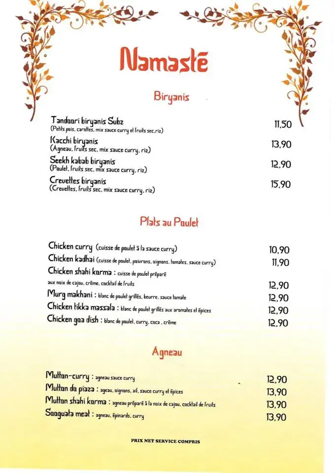 Menu_Namaste Restaurant Indien_Cabestany_image_2