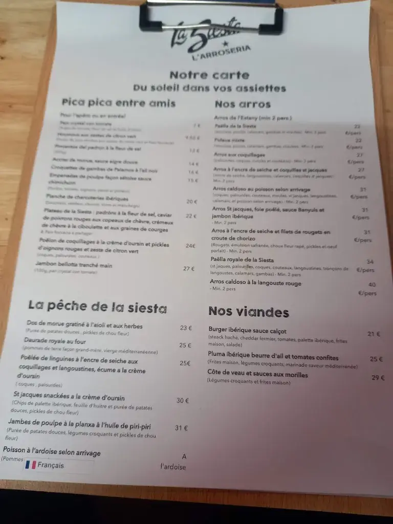 Menu_La Siesta L’ Arroseria_Canet-en-Roussillon_image_2