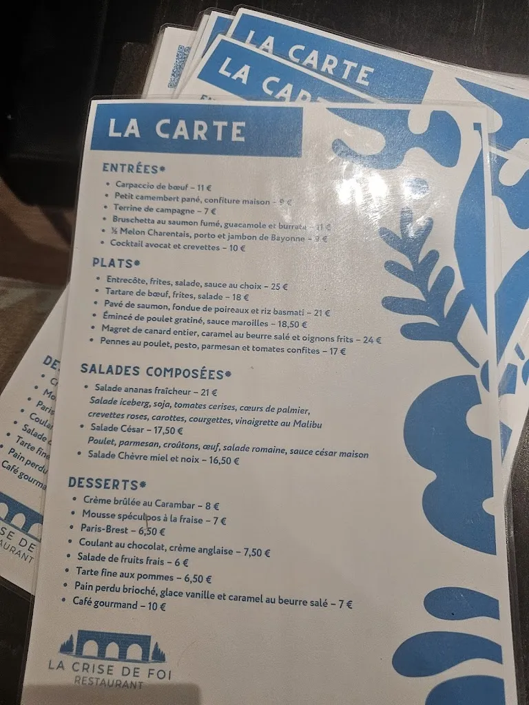 Menu_Restaurant Écluse de Vic, Castanet Tolosan : La Crise de foi_Castanet-Tolosan_image_3