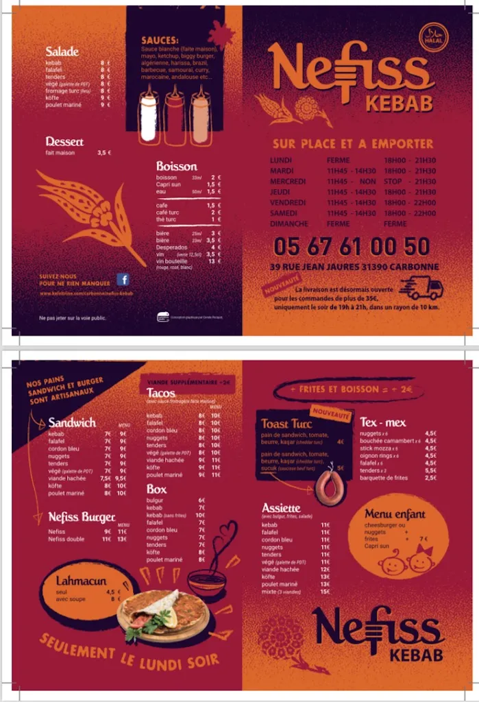 Menu_Nefiss Kebab!!livraison!!_Carbonne_immagine_1