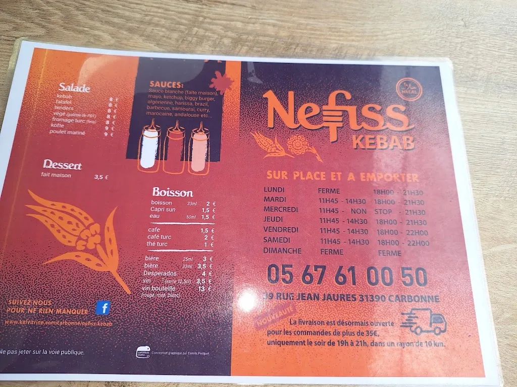 Menu_Nefiss Kebab!!livraison!!_Carbonne_immagine_3