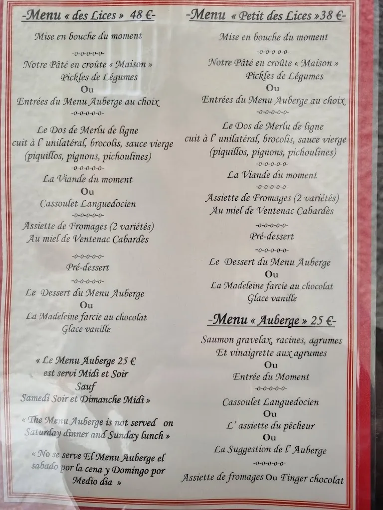 Menu_Auberge des Lices_Carcassonne_image_4