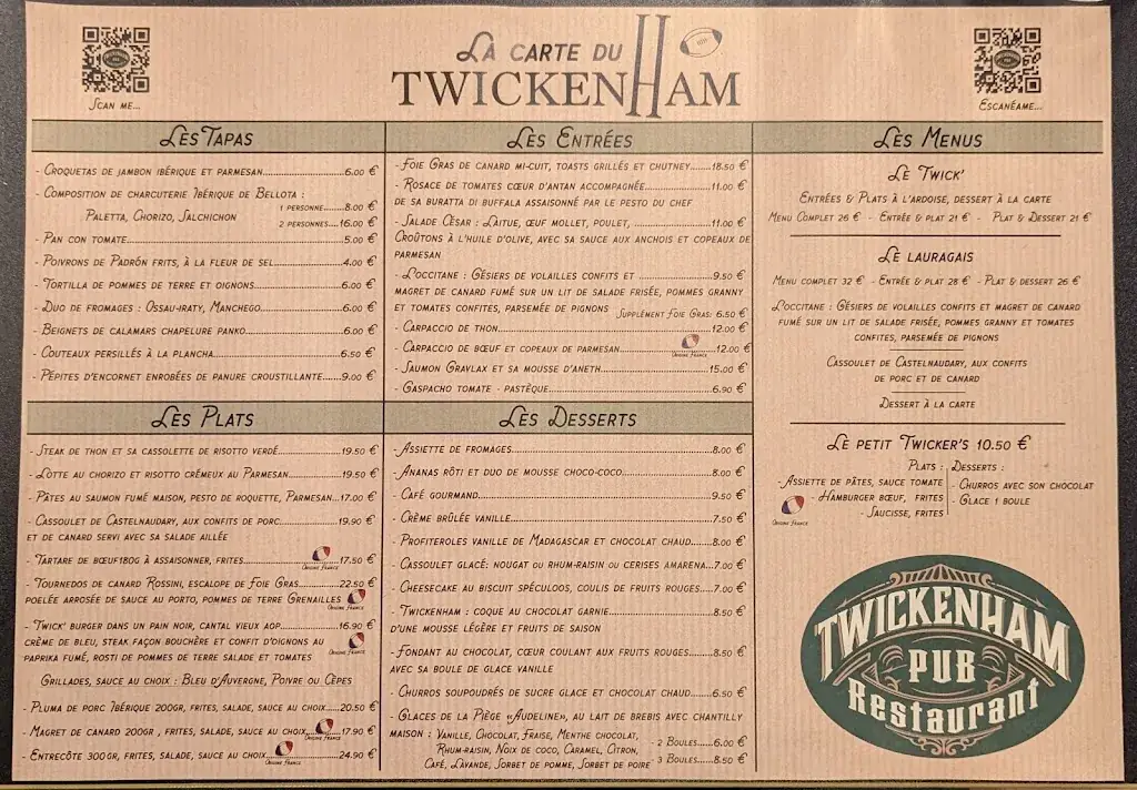Menu_TWICKENHAM PUB RESTAURANT_Castelnaudary_image_1