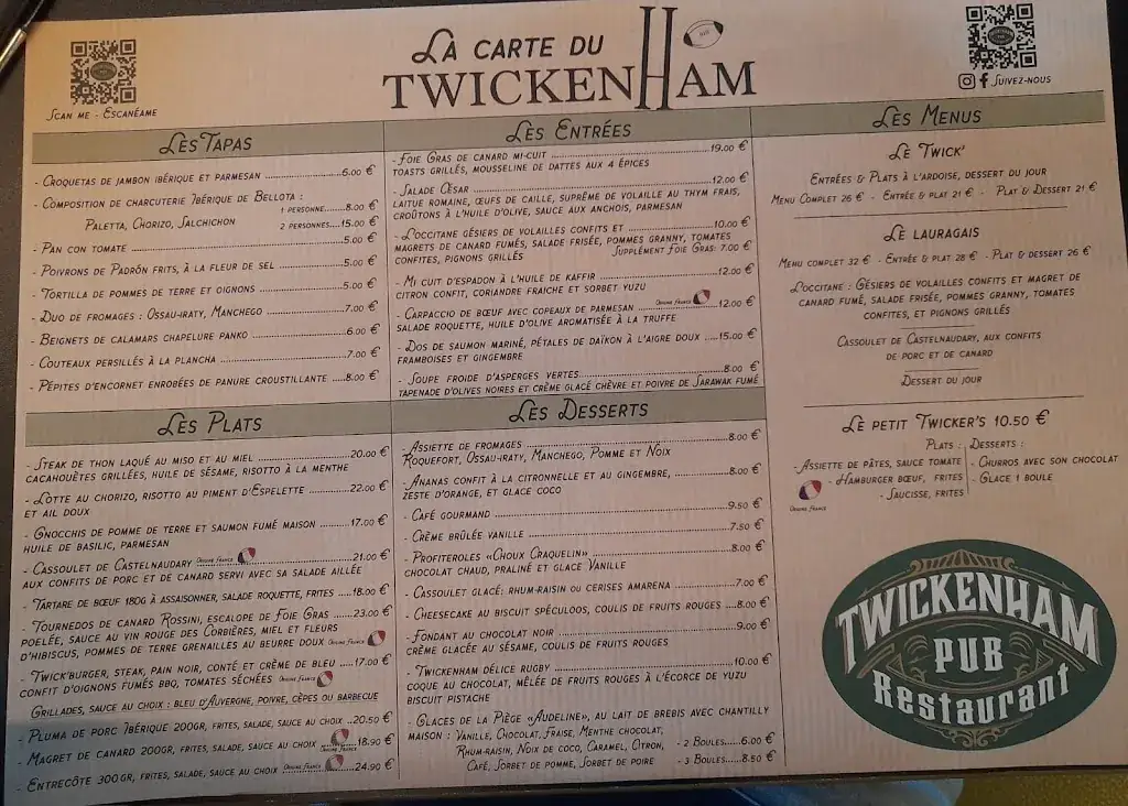 Menu_TWICKENHAM PUB RESTAURANT_Castelnaudary_image_2