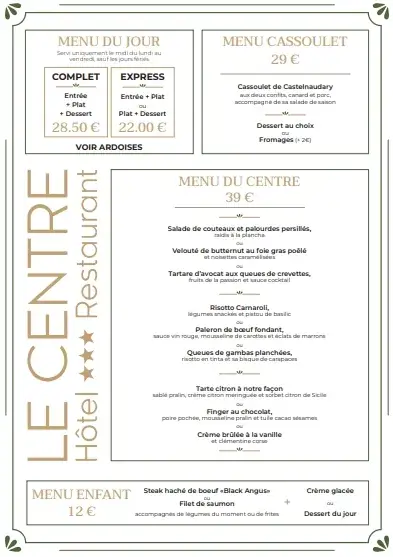 Menu_Le Centre Restaurant et Hôtel_Castelnaudary_image_1