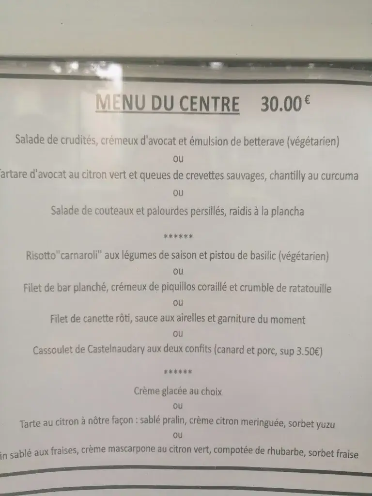Menu_Le Centre Restaurant et Hôtel_Castelnaudary_image_4