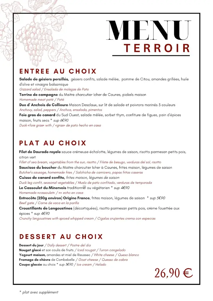 Menu_Restaurant La Table de Terroir by La Marbrerie_Caunes-Minervois_image_1