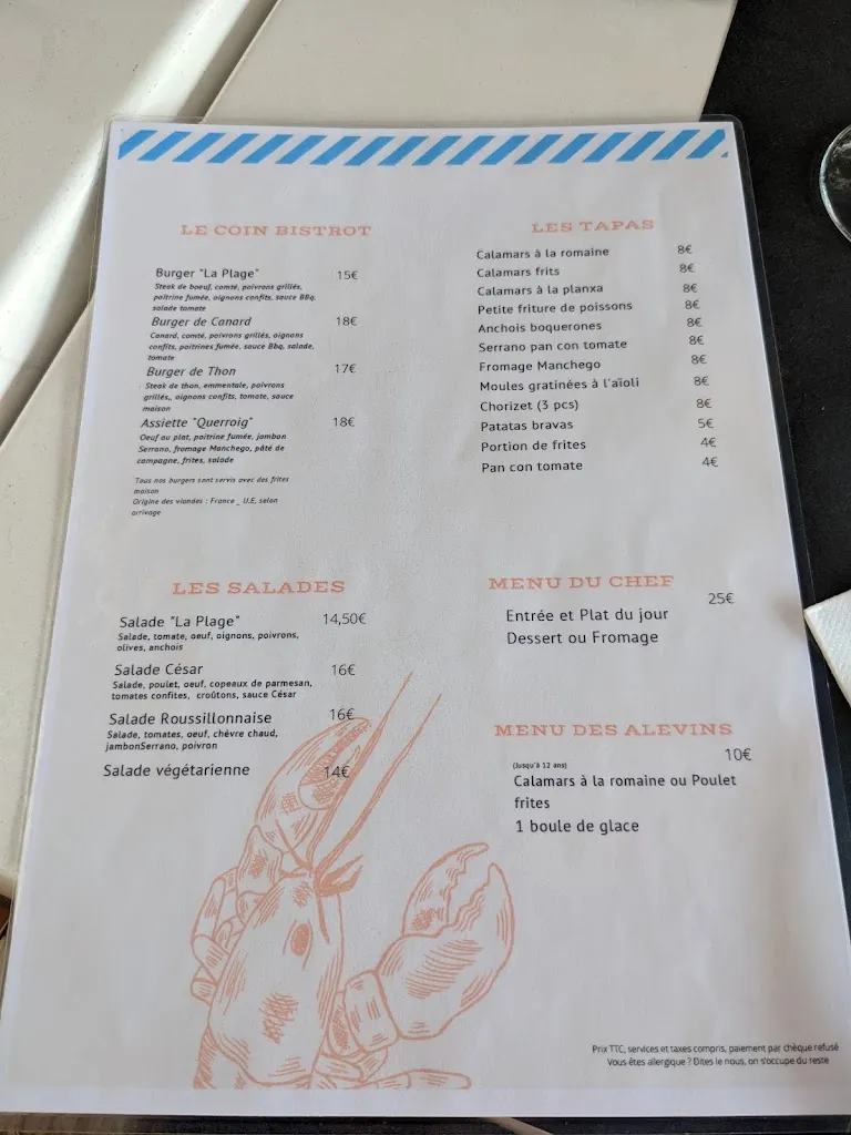 Menu_Restaurant de la Plage. Bar_Cerbère_image_3