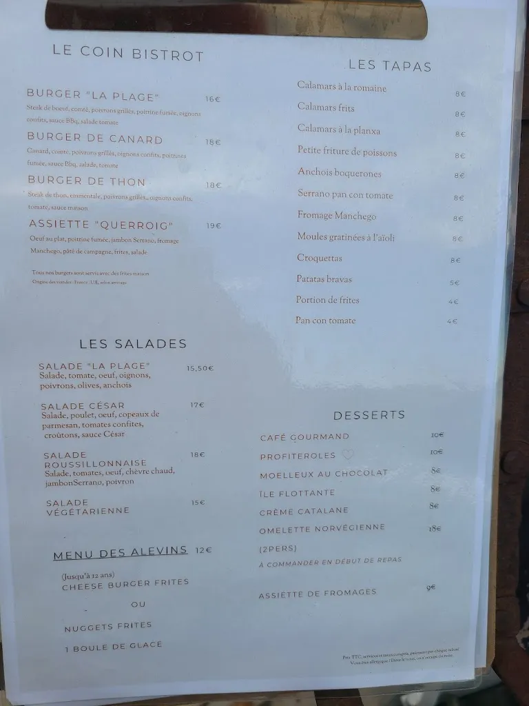 Menu_Restaurant de la Plage. Bar_Cerbère_image_4