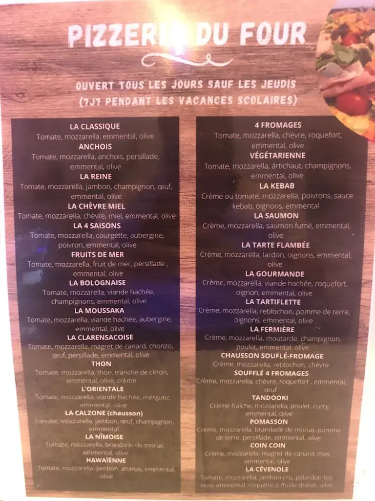 Menu_La Pizzeria du Four_Clarensac_image_1