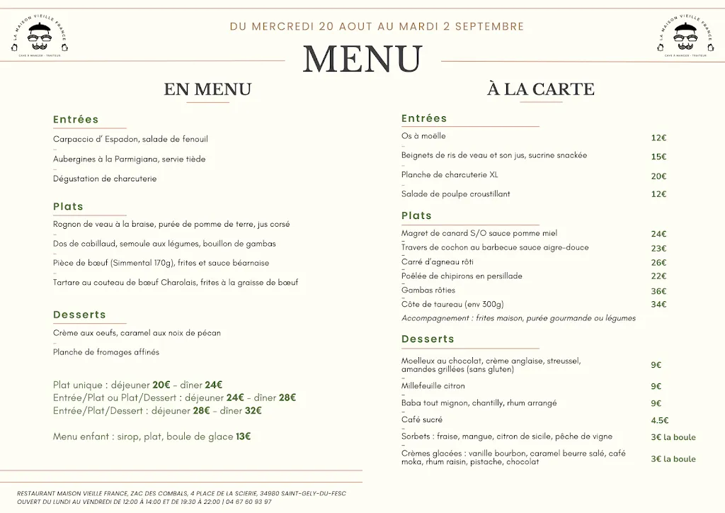 Menu_Restaurant La Maison Vieille France_Saint-Gély-du-Fesc_image_1