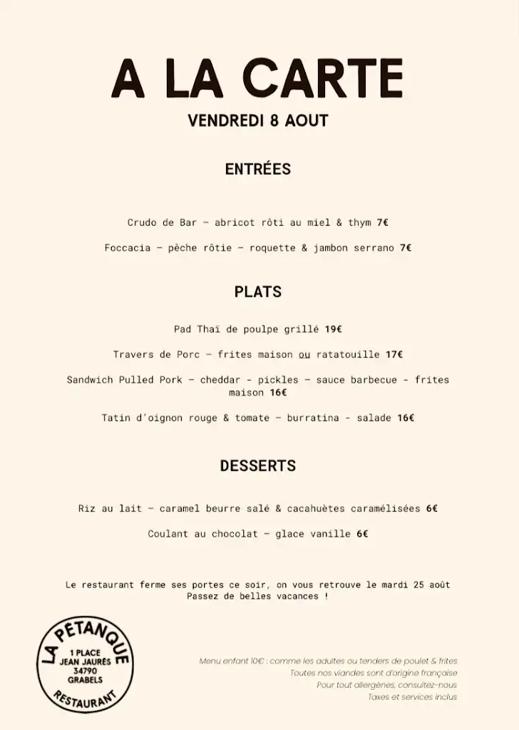 Menü_Restaurant La Pétanque à Grabels_Grabels_Bild_1
