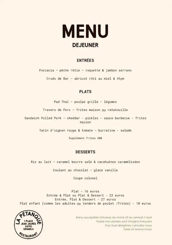 Menü_Restaurant La Pétanque à Grabels_Grabels_Bild_2