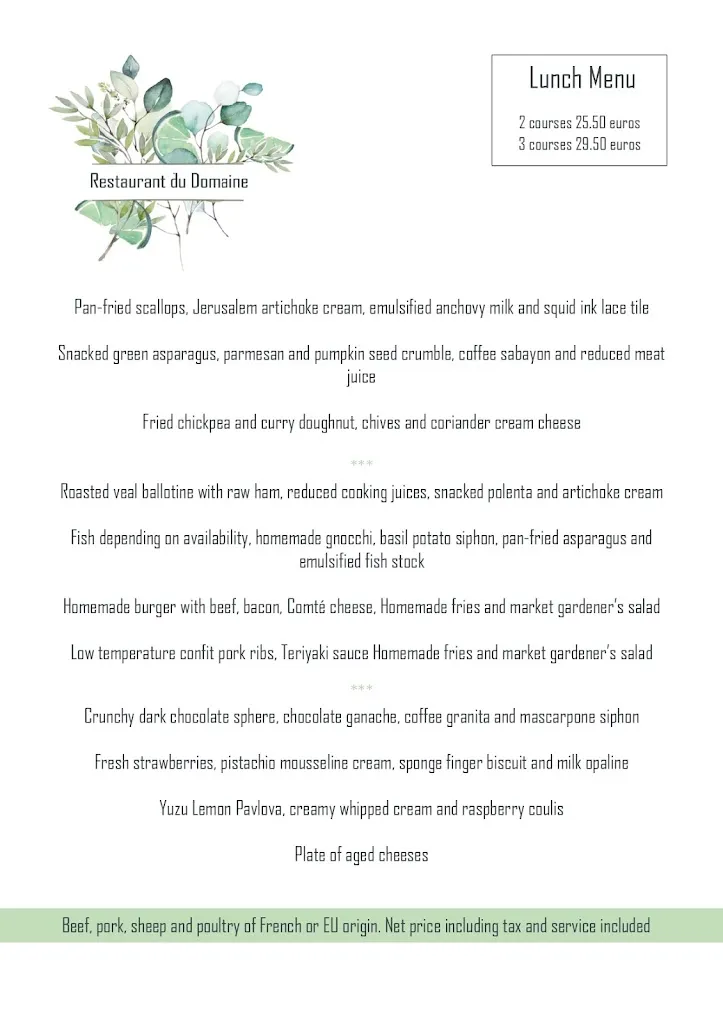 Menu_Le Restaurant du domaine_Saint-Clément-de-Rivière_image_2