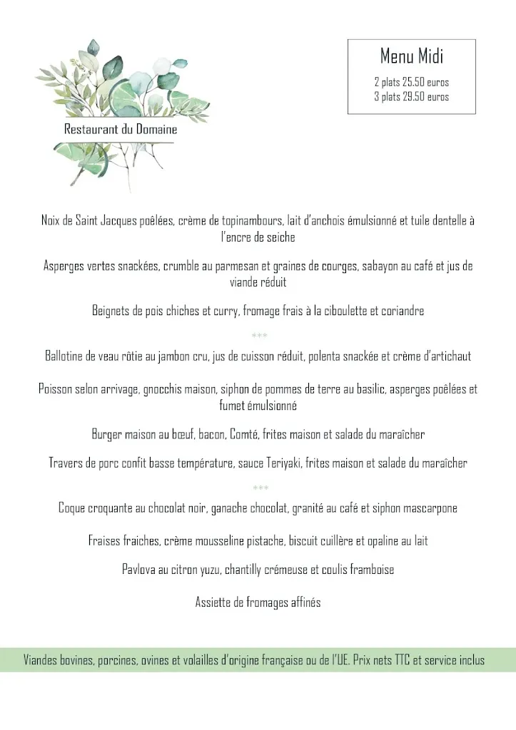 Menu_Le Restaurant du domaine_Saint-Clément-de-Rivière_image_4