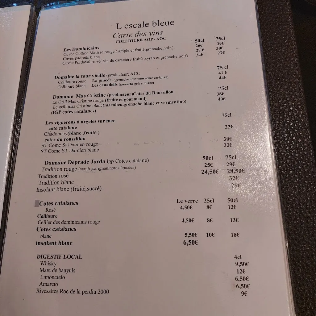 Menu_L'Escale Bleue - Restaurant de poissons frais local_Collioure_image_1