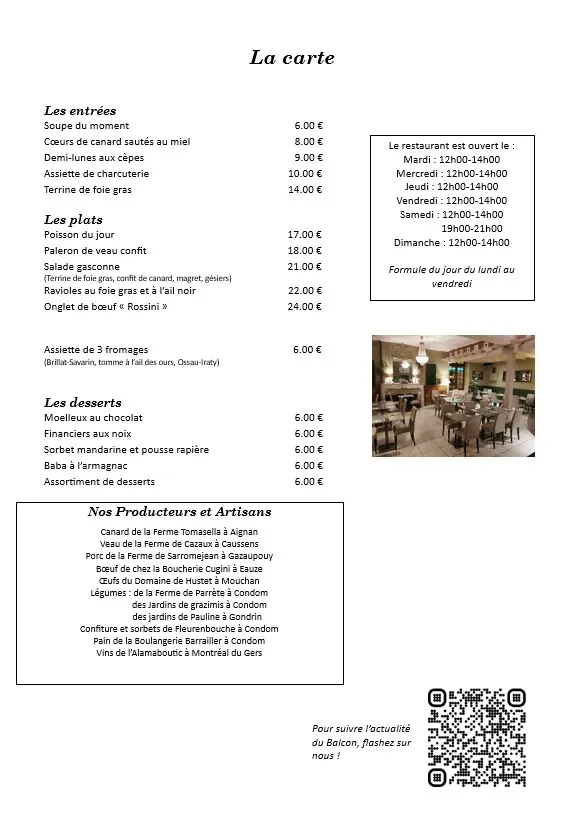 Menu_Restaurant Le Balcon Condom_Condom_image_1