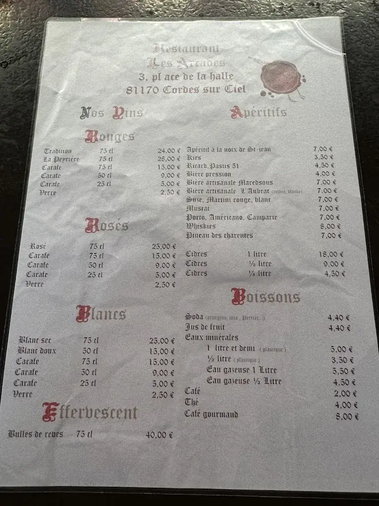 Menu_Sarl les Arcades Isabelle_Cordes-sur-Ciel_image_2