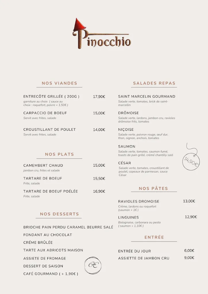 Menu_Restaurant Le Pinocchio_Loriol-sur-Drôme_immagine_1