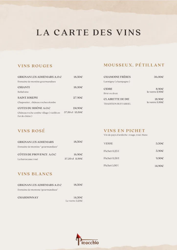 Menu_Restaurant Le Pinocchio_Loriol-sur-Drôme_immagine_2