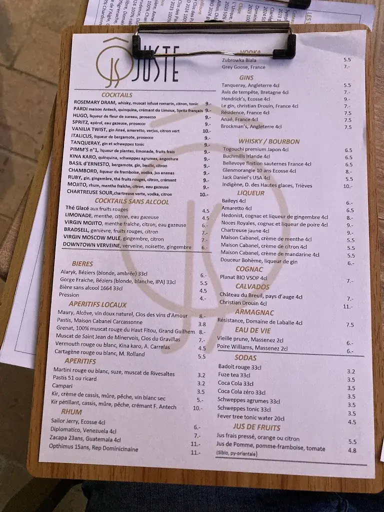 Menu_Restaurant Ô Juste_Narbonne_image_1