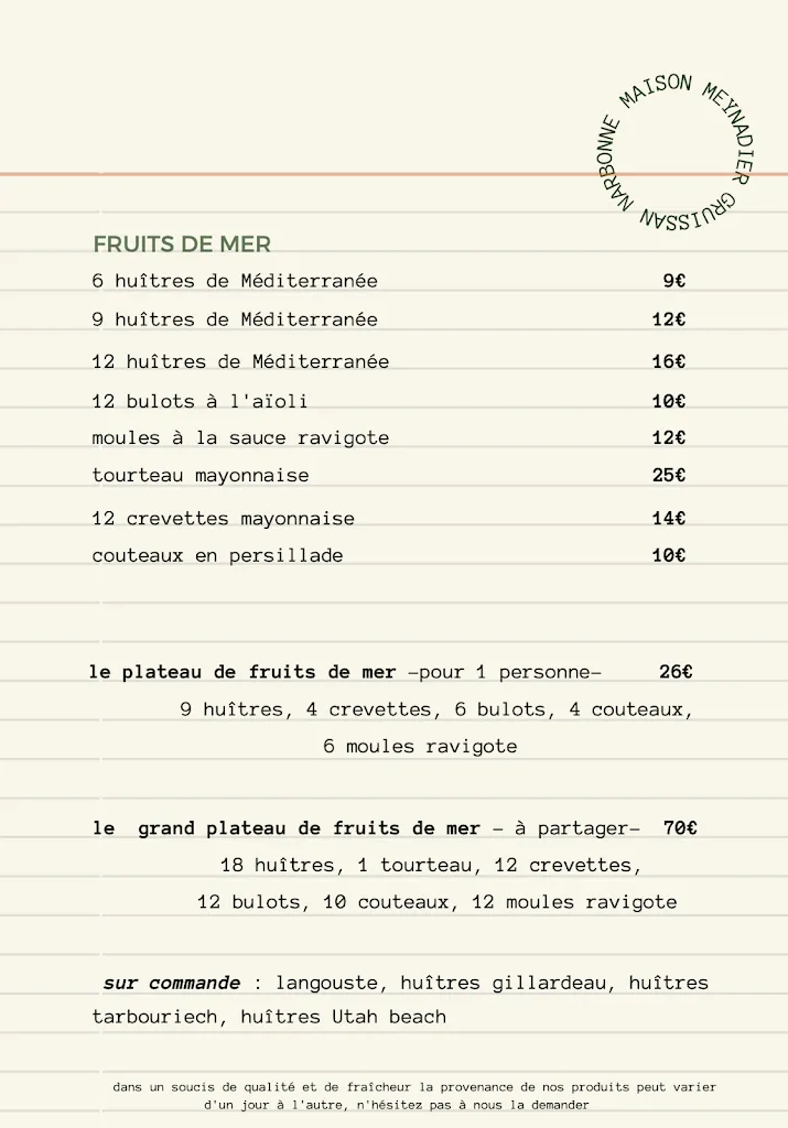 Menu_Restaurant Bonne Mère Narbonne_Narbonne_image_1