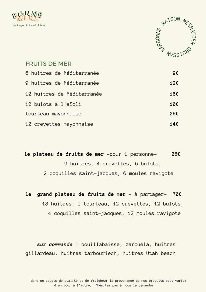 Menu_Restaurant Bonne Mère Narbonne_Narbonne_image_2