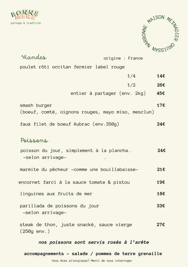 Menu_Restaurant Bonne Mère Narbonne_Narbonne_image_4