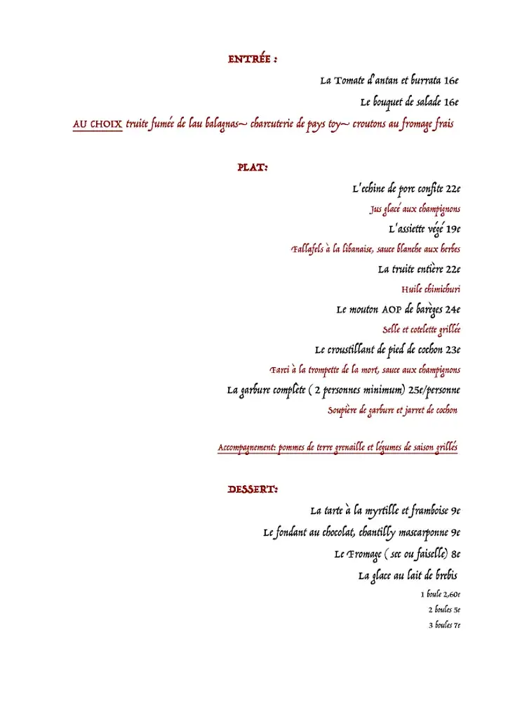 Menu_Chez Louisette - Auberge du Lienz_Barèges_image_2