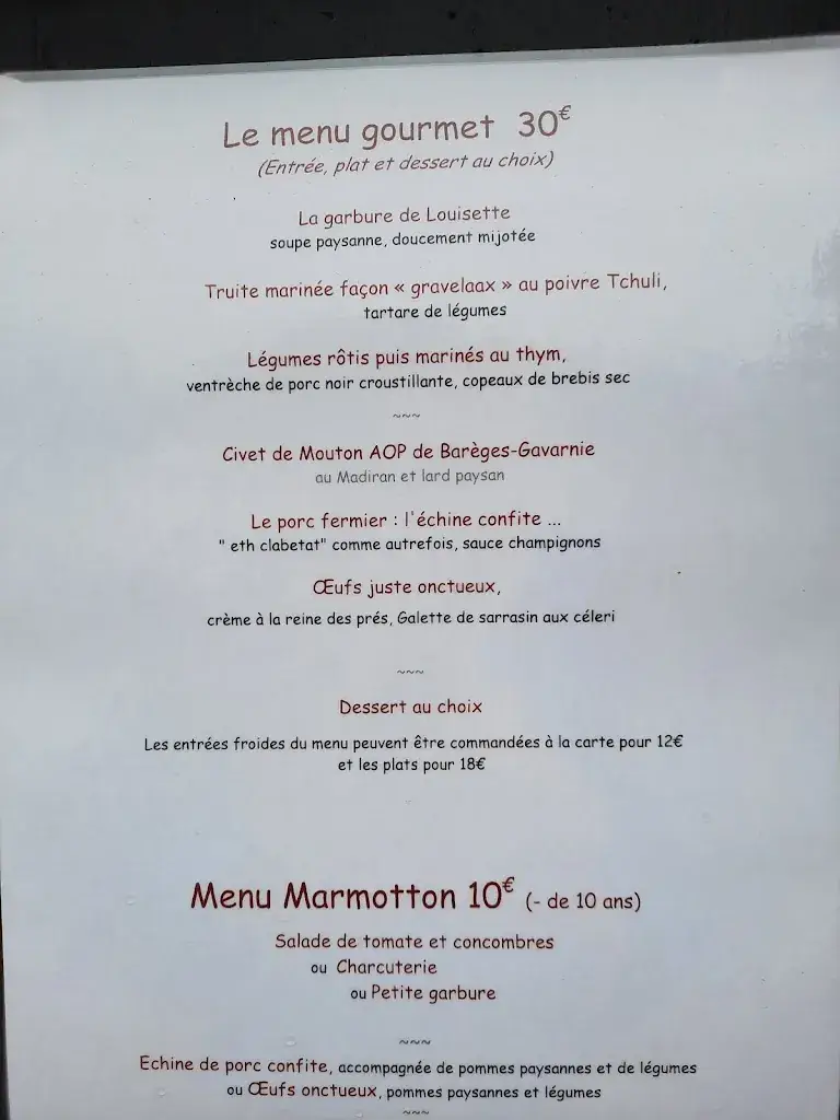 Menu_Chez Louisette - Auberge du Lienz_Barèges_image_4