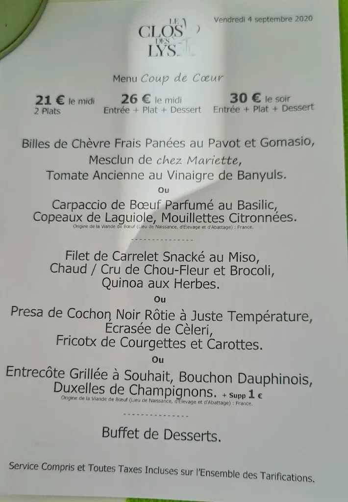 Menu_Le Clos des Lys - Restaurant et Traiteur à Perpignan_Perpignan_image_4