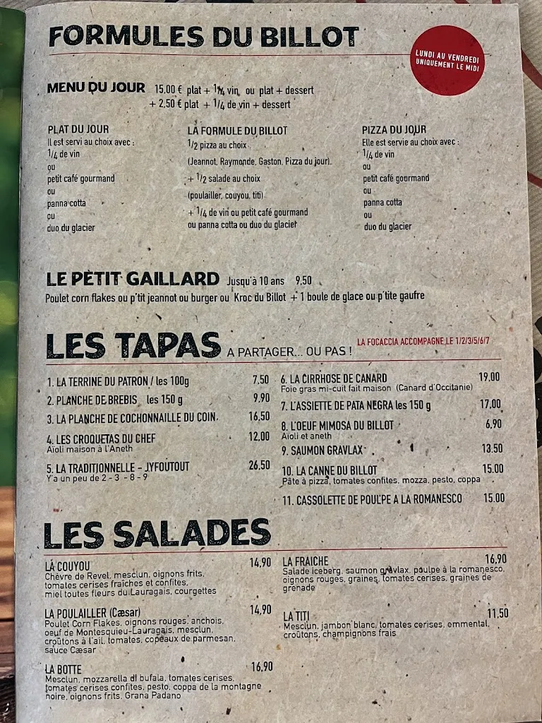 Menu_Restaurant Le Billot de Lucien_Cugnaux_image_1