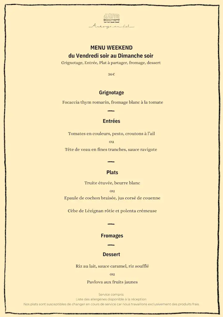 Menu_Chambre d'hôtes Restaurant Auberge du Fel_Fel_image_1