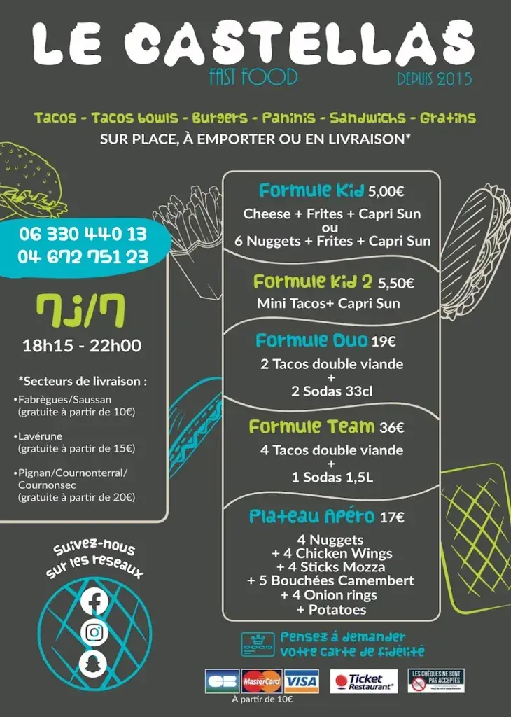 Menu_LE CASTELLAS FAST FOOD_Fabrègues_immagine_2