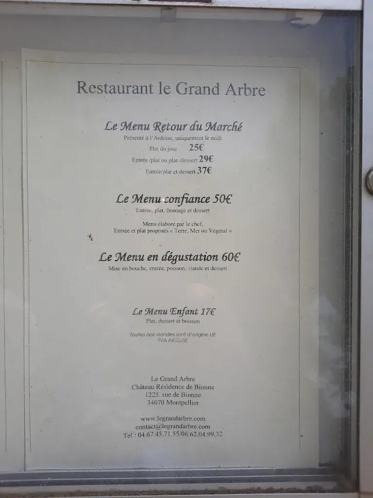 Menu_Restaurant Le Grand Arbre_Montpellier_image_1