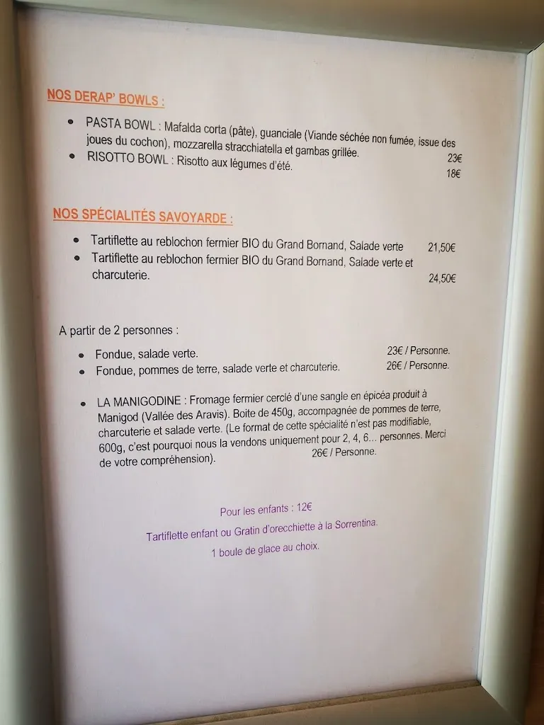 Menu_Restaurant Bar d'ambiance Le Dérapage, Grand Bornand/Chinaillon_Grand-Bornand_image_1