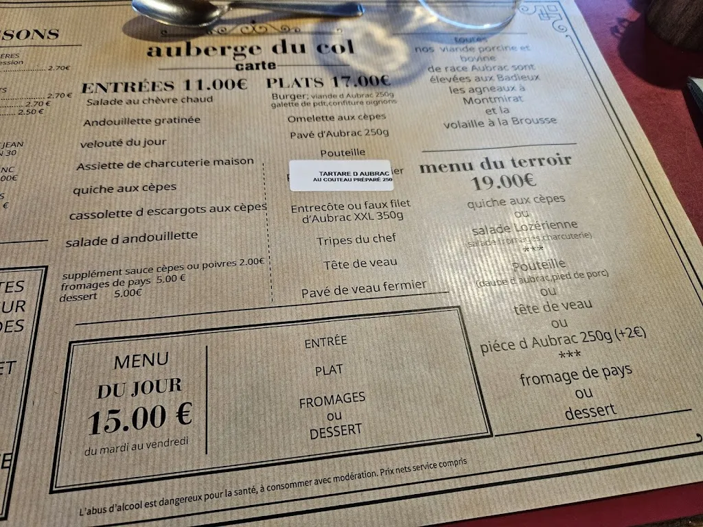 Menu_Auberge Du Col De Montmirat - Saint-Étienne-du-Valdonnez_Saint-Étienne-du-Valdonnez_image_2