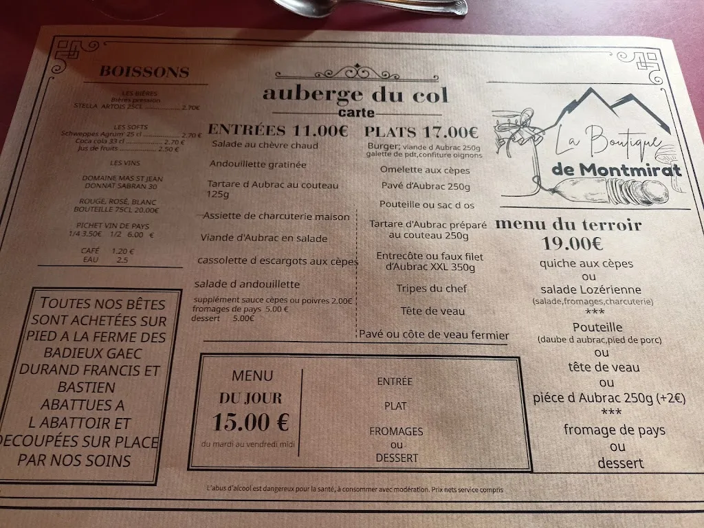 Menu_Auberge Du Col De Montmirat - Saint-Étienne-du-Valdonnez_Saint-Étienne-du-Valdonnez_image_4