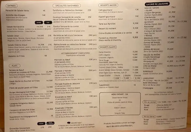 Menü_Restaurant Le Jalouvre_Grand-Bornand_Bild_1