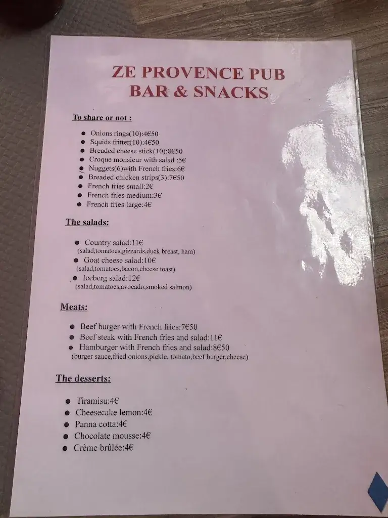 Menu_Ze Provence Pub, bar et restaurant_Foix_imagen_1