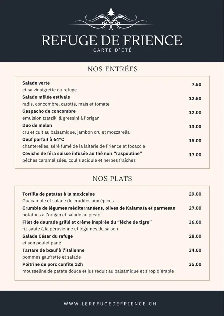 Menu_Refuge de Frience_Gryon_image_1
