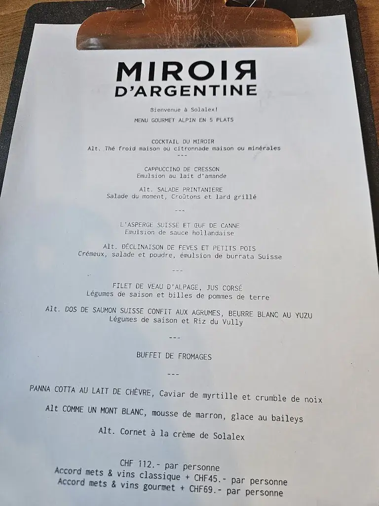 Menu_Restaurant Miroir d'Argentine_Gryon_image_1